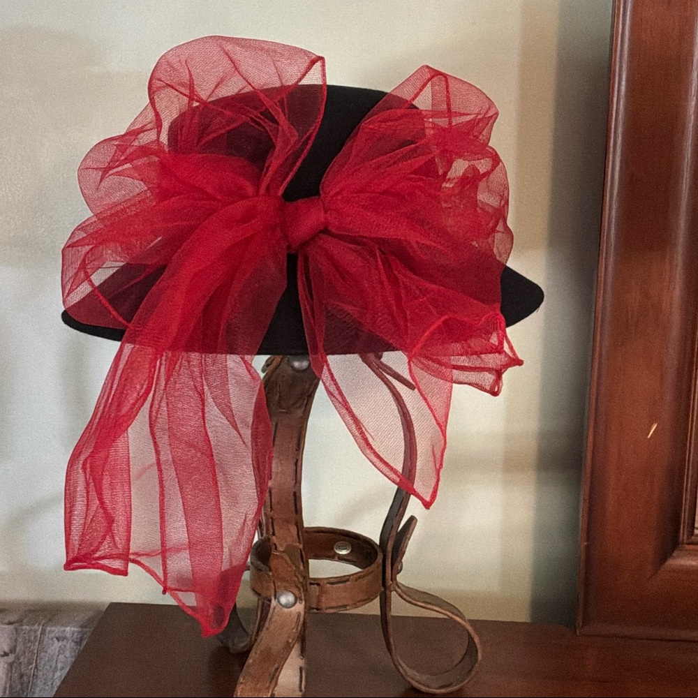 Trendy Boutique Black Hat with Red Bow